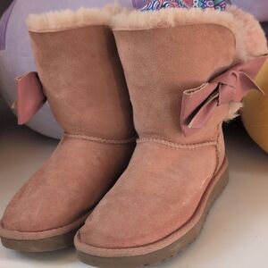 UGG Pink Suede Winter Boots with Bow